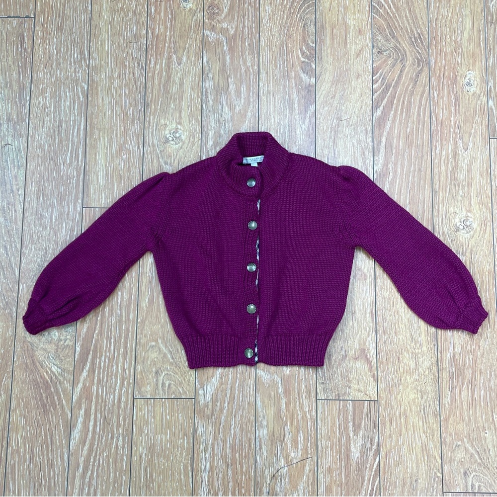 Burberry Baby Berry Color Button-Up Merino Wool Knit Cardigan - Sz 18-24 M